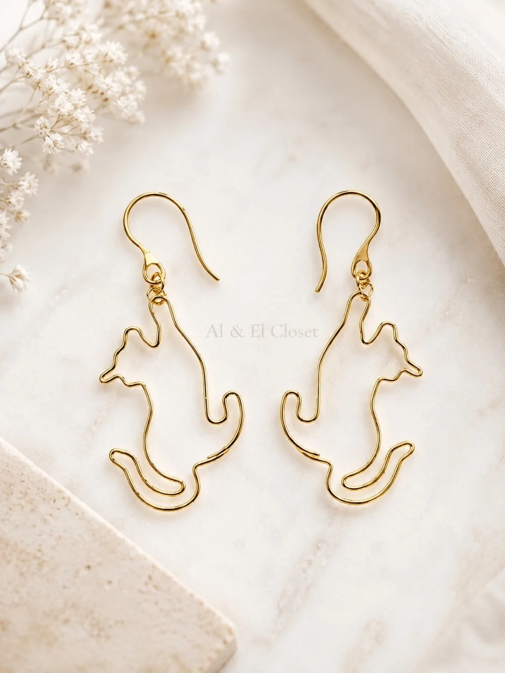 Minimalist Wire Cat Earrings | Handmade Jewelry | Stainless Steel Fish Hooks NWT